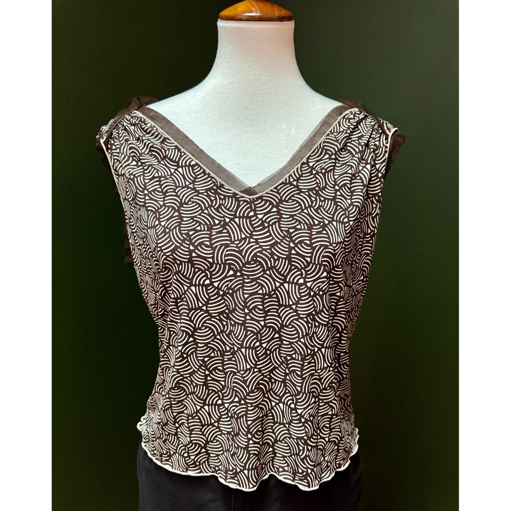 Max Studio Brown Pattern Sleeveless Top V-Neck Blouse